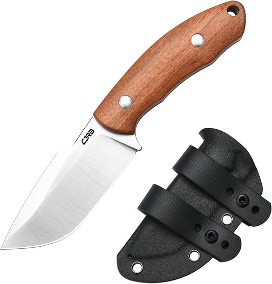 CJRB Mutt Fixed Blade Knife, 3.18" AR-RPM9 Steel Blade EDC Camping Knife with Wood Handle, Full Tang Hunting Survival Knives with Sheath, J1958 WD