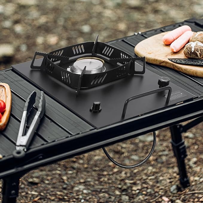 2025 Version Black IGT Camping Stove, Desktop & Embed Folding Gas Stove, Portable Gas Stove with Carrying Handle