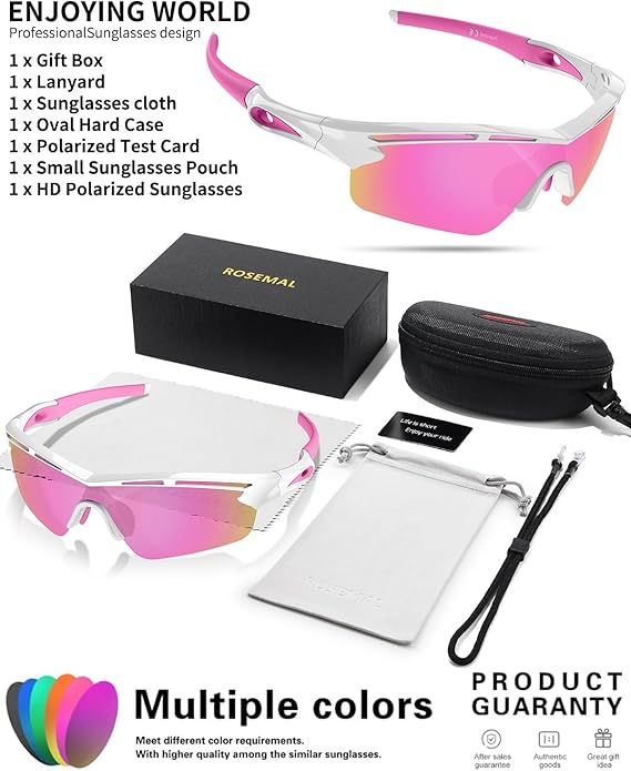 Rosemal Sports Sunglasses Polarized Cycling Sunglasses Running Driving Fishing Hiking for Men Women UV400 TAC TR90