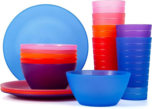 Plastic Dinnerware set, Unbreakable and Reusable Plastic Plate, Bowl and Tumbler | set of 18 Coastal Color