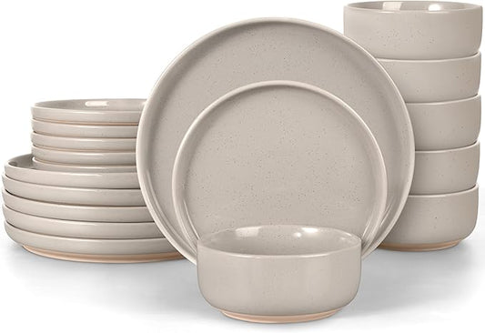 LIANYU Ceramic Dinnerware Sets for 6, 18 Piece Dish Dinner Set for Dessert Salad Pasta, Stoneware Kitchen Dining Plates and Bowls, Chip & Scratch Resistant, Milky Brown