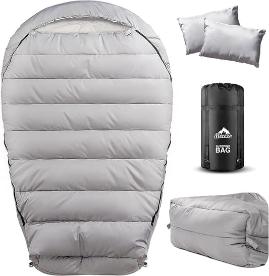 MEREZA Mummy Double Sleeping Bag for Adults with Pillow Cold Weather 0 Degree 2 Person Sleeping Bag Perfect for Couples Family Camping