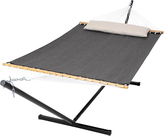 SUNCREAT Hammocks for Outside with Stand, Extra Large Double Hammocks 2 Person Heavy Duty, 450 lbs Capacity, Dark Gray