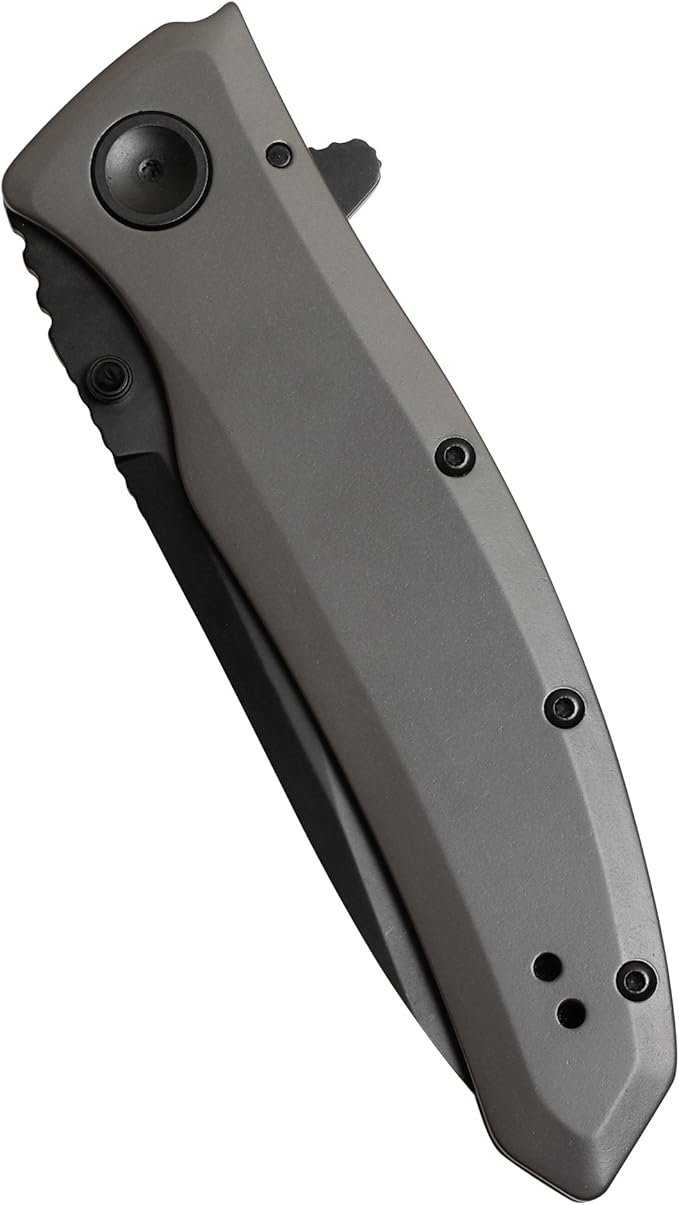Kershaw Grid Pocketknife, 3.7" 8Cr13MoV Steel Drop Point Plain Edge Blade, Assisted One-Handed Flipper or Thumb Stud Opening, Frame Lock EDC,Grey/Black