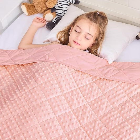 Weighted Blanket Kids (7lbs, 40"x60" Throw Size) - Breathable Minky Heavy Blanket for 60-90lbs with Premium Glass Beads - Soft Thick Blankets for All-Season Sleeping Comforter - Pink