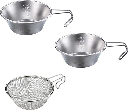 CAMPINGMOON 2pcs Set Stainless Steel Camping Sierra Cup 310ml with 1pc Colander S-220-2P/S-213