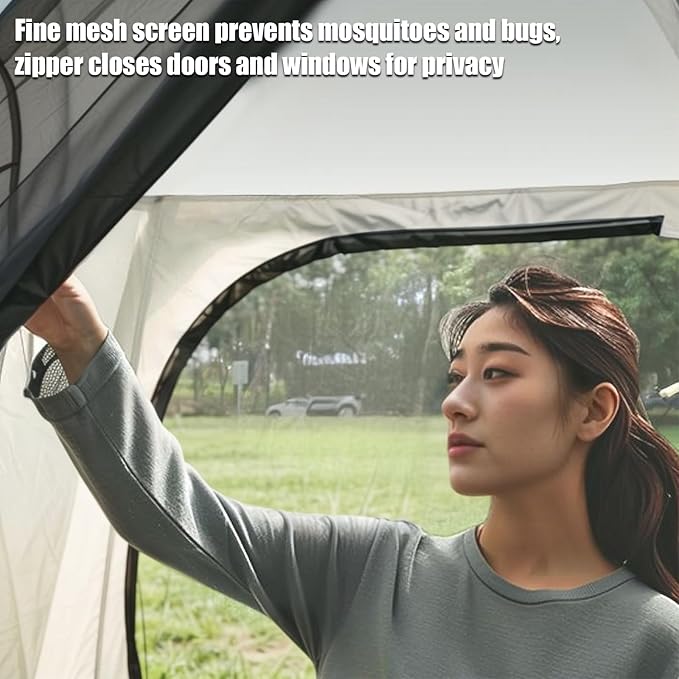 Solar Rechargeable 4 Person Inflatable Tents for Camping - Waterproof Beach Family Glamping Tents with Mesh Doors and Windows