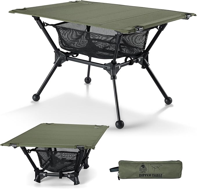 ONETIGRIS Dipper Camping Table, Lightweight Portable Folding Table with Mesh Storage Net, High/Low Options, Ideal for Camping, Hiking, Tailgating, Beach, Picnic, Travel, Backyard