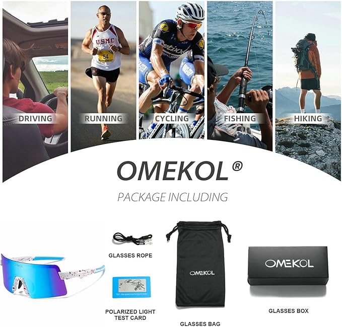 OMEKOL Two Sizes For Adults and Youth Polarized Sunglasses Men Women Outdoor Sport Baseball Glasses UV400 Cycling Eyewear