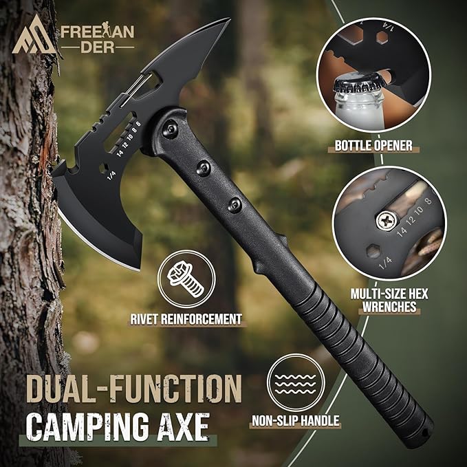 Freelander Hatchet, Sharp Outdoor Axe, Portable Camping Axe with Clip and Sheath, Durable Hatchet for Camping, Hiking, and Outdoor Use with Comfortable Handle