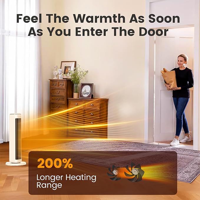 AIRMATE 25" Space Heater for Indoor Use Large Room, Ceramic Tower Electric Heater with Thermostat, Oscillating Room Heater with Timer, Remote Control, Overheat Protection heater for Bedroom(Beige)