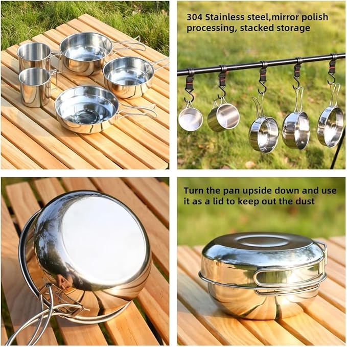 Camping Mess Kit for 1-2 Person, 8 Pcs Camping Utensils Set with 304 Stainless Steel, Your Go-to Travel Cutlery Set for Picnics, Hiking & Outdoor Getaways.