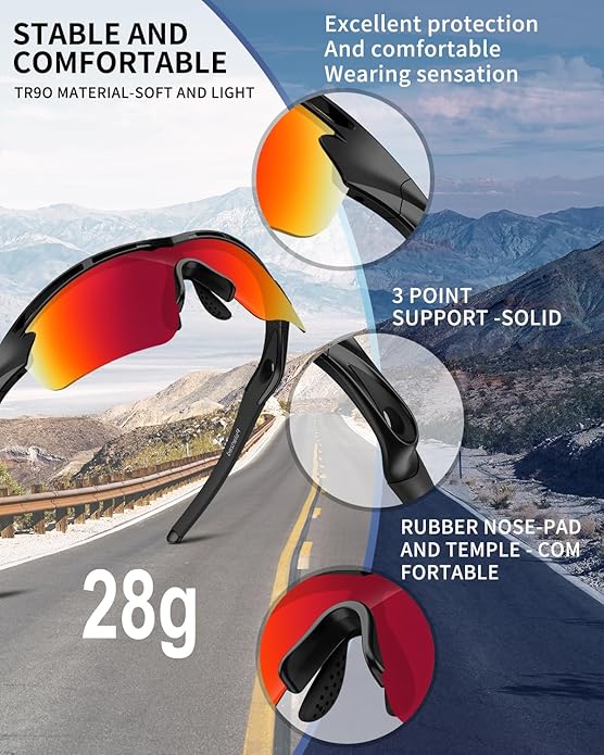 Rosemal Sports Sunglasses Polarized Cycling Sunglasses Running Driving Fishing Hiking for Men Women UV400 TAC TR90