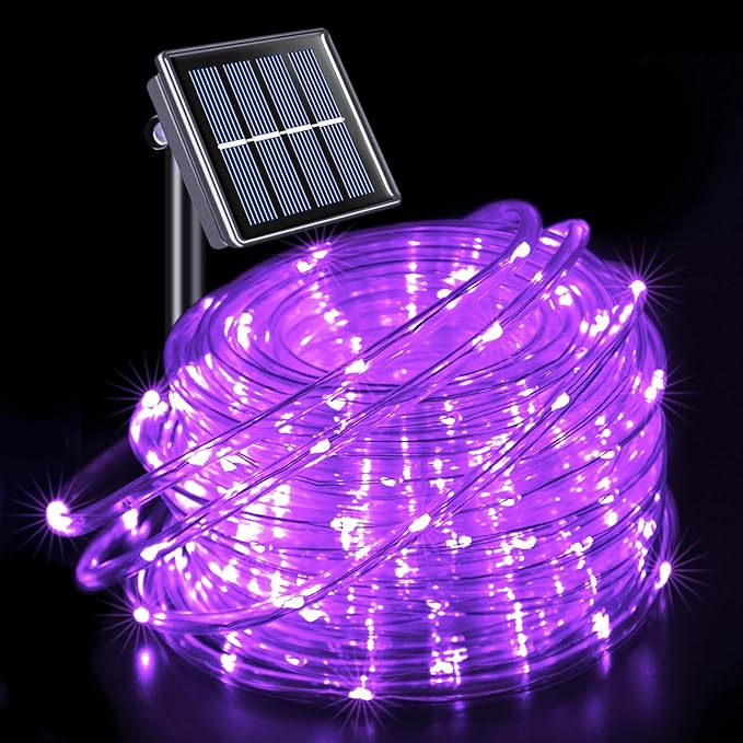 JMEXSUSS 200 LED Purple Solar Christmas Lights, 66 ft Rope Lights Outdoor Waterproof, PVC Tube Purple Christmas String Lights for Party Tree Fence Christmas
