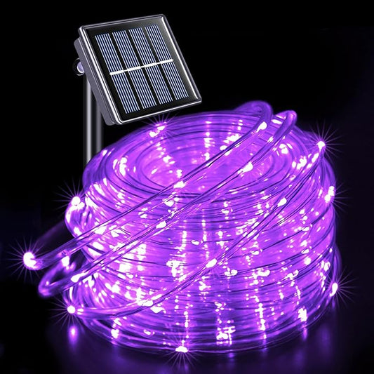 JMEXSUSS 200 LED Purple Solar Christmas Lights, 66 ft Rope Lights Outdoor Waterproof, PVC Tube Purple Christmas String Lights for Party Tree Fence Christmas
