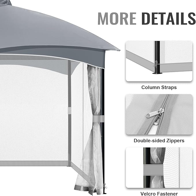 COWVIE Gazebo Replacement Netting Screen, 12' x 16' Universal Gazebo 4-Panel Mosquito Sidewalls with Double Zippers for Outdoor Patio (Only Netting)