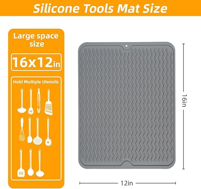 Silicone Grill Mat for Blackstone, Silicone Side Shelf Tool Mat, Outdoor BBQ Spatula Mat, with Drip Pad Kitchen Countertop Heat Resistant Mat, Griddle Accessories(Grey)