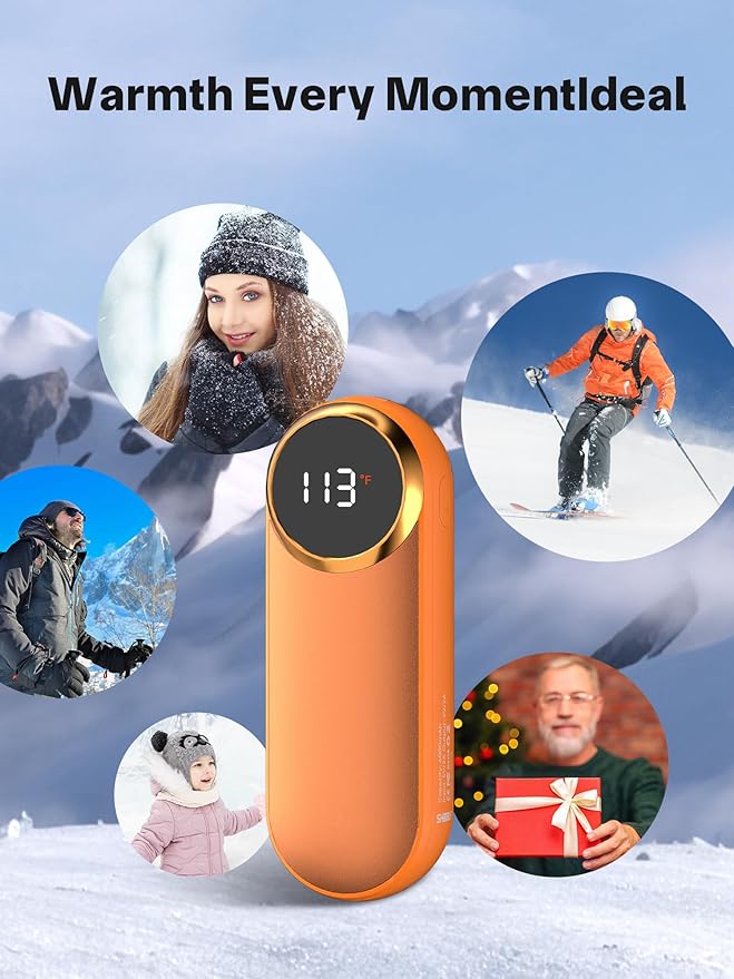 Hand Warmers Rechargeable,12000mAh Electric Hand Warmers with Light, 2 Pack Pocket Hot Hands Reusable Up to 20 Hours, Double Sided Heat Portable Heater for Hunting, Camping Gear, Stocking Stuffers