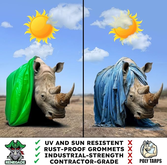 RENEGADE Industrial Tarp 10x8 ft Green – Heavy Duty, Waterproof, UV-Resistant, PFAS-Free – All-Purpose Tarpaulin for Construction, Outdoor Projects, Camping & Equipment