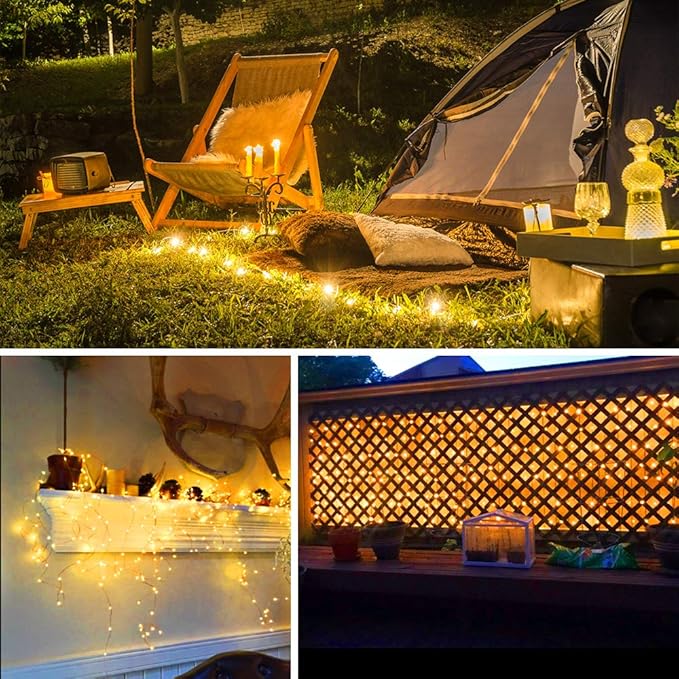 Moobibear LED String Lights, 99ft 300 LEDs Fairy Lights Plug in, Dimmable Outdoor Tree Lights, UL-Listed Warm White Copper String Lights Remote Control for Room Garden Party Christmas Festival Decor
