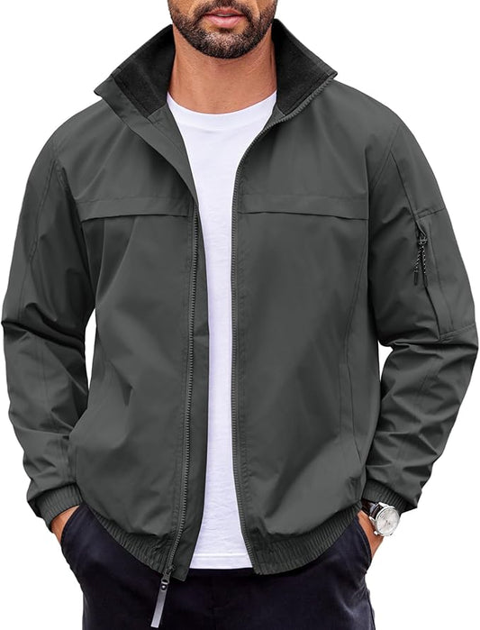 COOFANDY Mens Lightweight Bomber Jackets Stand Collar Windbreaker Softshell Jacket Zip Up Coat for Fall Outdoor