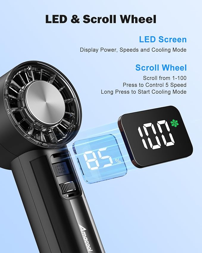 AMACOOL Handheld Fan with Ice Cooler, Mini Portable Fan Rechargeable, 18Hrs Cooling, 0-100 Adjustable Speed, Small Yet Powerful, Personal Hand Fans for Travel, Beach, Outdoor, Makeup, Gifts for Women