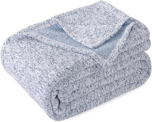 KAWAHOME Summer Sweatshirt Throw Blanket for Bed-Lightweight Breathable Blankets,Soft Thin Knit Jersey Throw Blanket for Hot Sleepers,50 X 60 Inches, Heather Blue