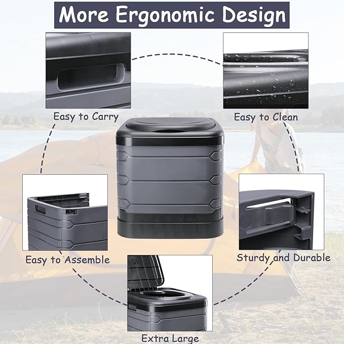 Upgrade XXXL Portable Toilet for Camping, Extra Large Folding Toilet for Adults, Travel Potty for Camping, Hiking, RoadTrip, Car, Tent, Truck Drivers, the Aged