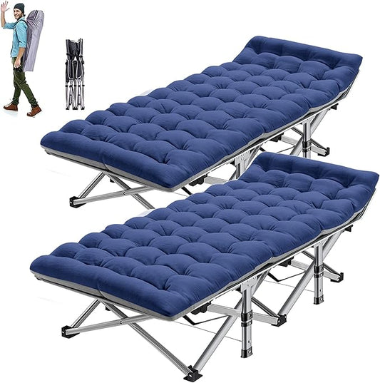 ABORON 2pack Folding Camping Cot for Adults, Portable 1200D Double Layer Oxford Sleeping Camp Cot, with Mattress, Carry Bag, Cot Bed for Tent Office, Support 500lbs
