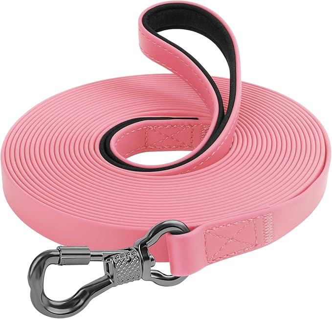 XiaZ Waterproof Dog Training Leash, Long Line Leash Lead for Large Medium Small Dogs Outside Walking, Playing, Camping, or Yard (30FT, Pink)