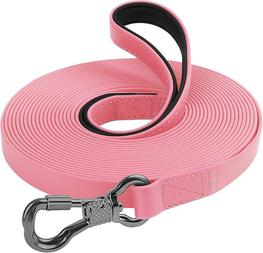 XiaZ Waterproof Dog Training Leash, Long Line Leash Lead for Large Medium Small Dogs Outside Walking, Playing, Camping, or Yard (30FT, Pink)