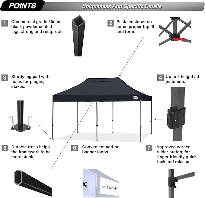 ABCCANOPY 10x20 Easy Pop Up Canopy Tent, Black