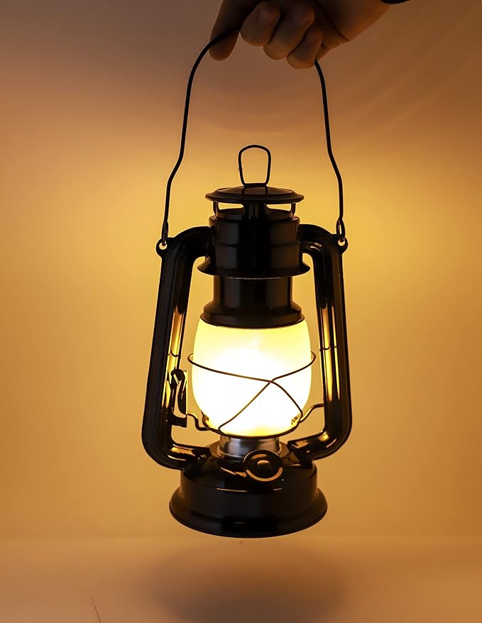 YAKii LED Vintage Flame Lantern Metal Outdoor Hanging Lantern with Dancing Flame Battery Operated Halloween Outdoor Indoor Decoration(Black)
