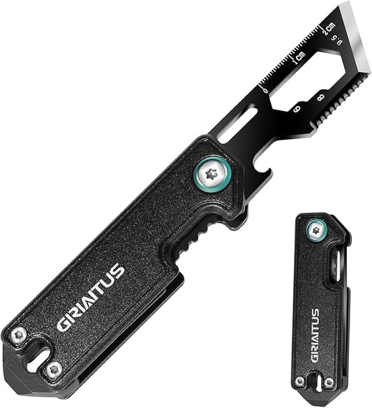EDC Multi Tool Small Pocket Knife with Bottle Opener Box Cutter Wrench and Pry Tool, 6 IN 1 Folding Multitool Keychain Knife Gadget Lightweight Safety Locking, Gift for Men, Camping, Hiking, Office