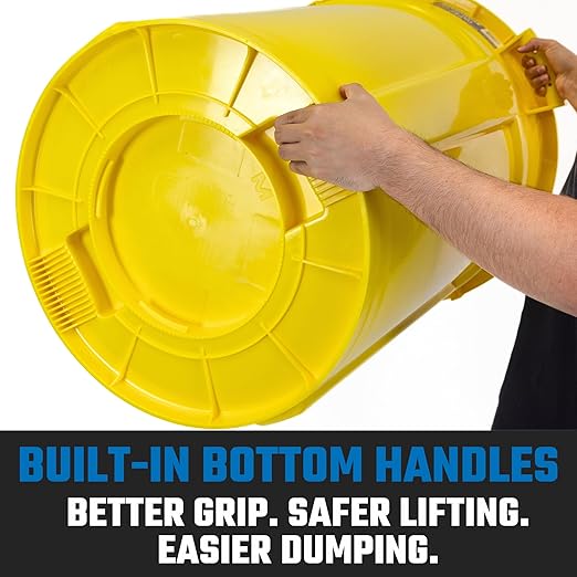 Magnum Yellow 55 Gallon Trash Can Set (Trash Can, Quiet Dolly, and Reinforced Lid), Construction Grade, Jobsite Ready, Non-Marking Wheels & Casters for Rolling Garbage CMTC-CLD0-55Y01 (1 Set)