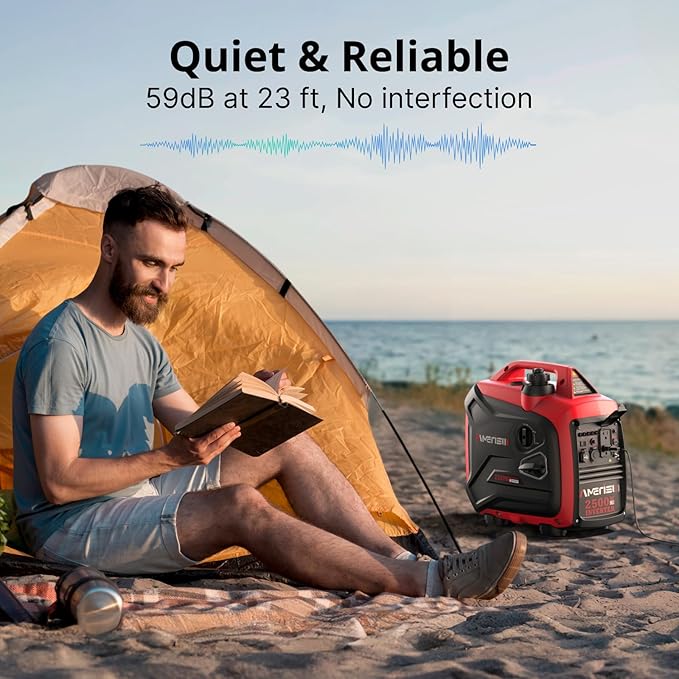 2500-Watt Inverter Generator, Super Quiet & Lightweight Gas Powered Generator, CO Sensor, RV Ready Parallel Capable, Long Run Time for Camping, Tailgating and Home Use