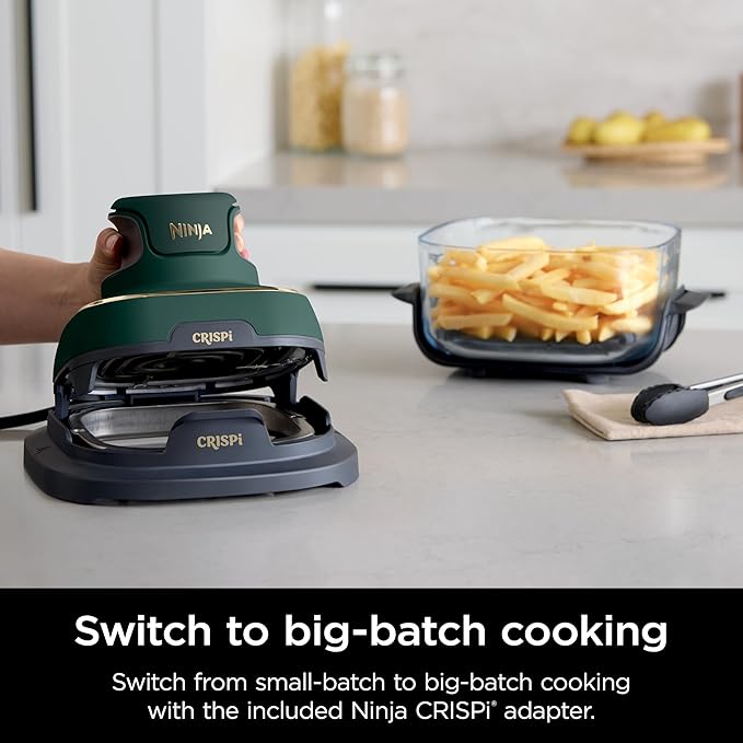 Ninja Crispi 5-in-1 Portable Glass Air Fryer, 4-QT, 2.5-QT & 6-Cup Glass Containers with Crisper Plates & Storage Lids, Microwave, Freezer & Dishwasher Safe, British Racing Green, FN103BF