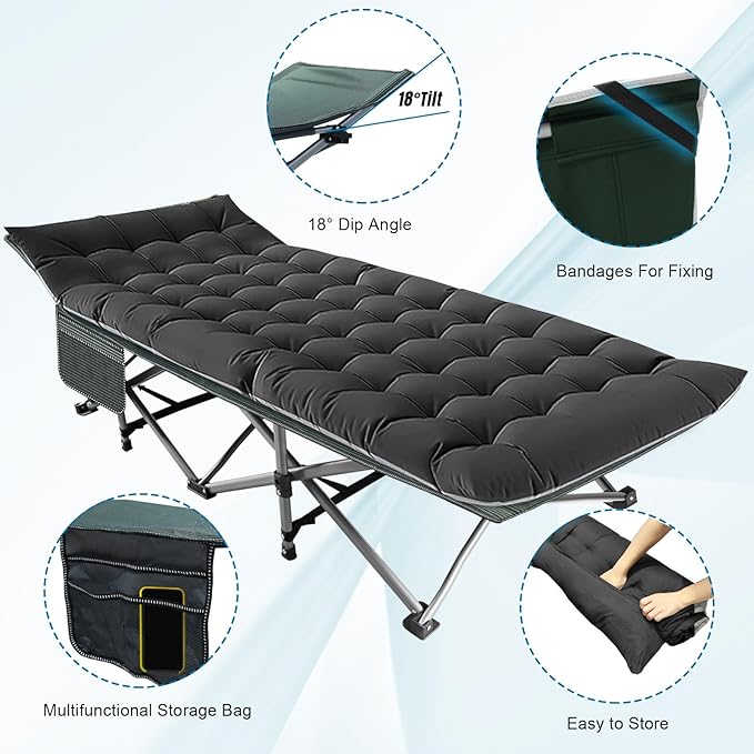 BIG RED Camping Cot, Folding Camping Cots for Adults Sleeping 1200D Double Layer Oxford Portable Folding Outdoor Cots for Camping W/Soft Pad Carry Bag for Home Office Nap Beach Travel