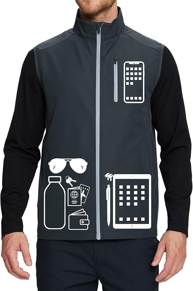 M MAELREG Mens Vests Outerwear Windproof Lightweight Softshell Vests Zip Pockets Sports Sleeveless Jacket Golf Vests for Men