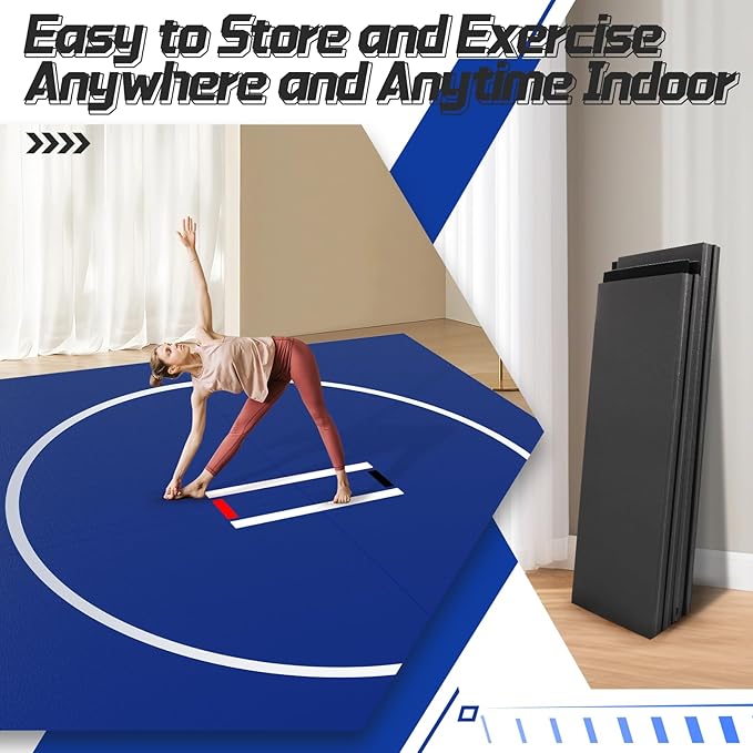 GYMMALL Wrestling Mat 10'x10'/6.6'x10' for Home Outdoor Indoor, 1.2" Thick Foldable XPE Jiu Jitsu Floor Exercise Mat for Gymnastics, PE Training, BJJ, MMA, Martial Art, Grappling, Judo, Boxing, Yoga