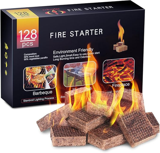 HGD Fire Starter, 128 Mini Square, Natural Fire Starters for BBQ, Campfire, Fireplace, Charcoal, Wood Stove, Chimney, Fire Pit, Grill, Smoker, Indoor Outdoor Use
