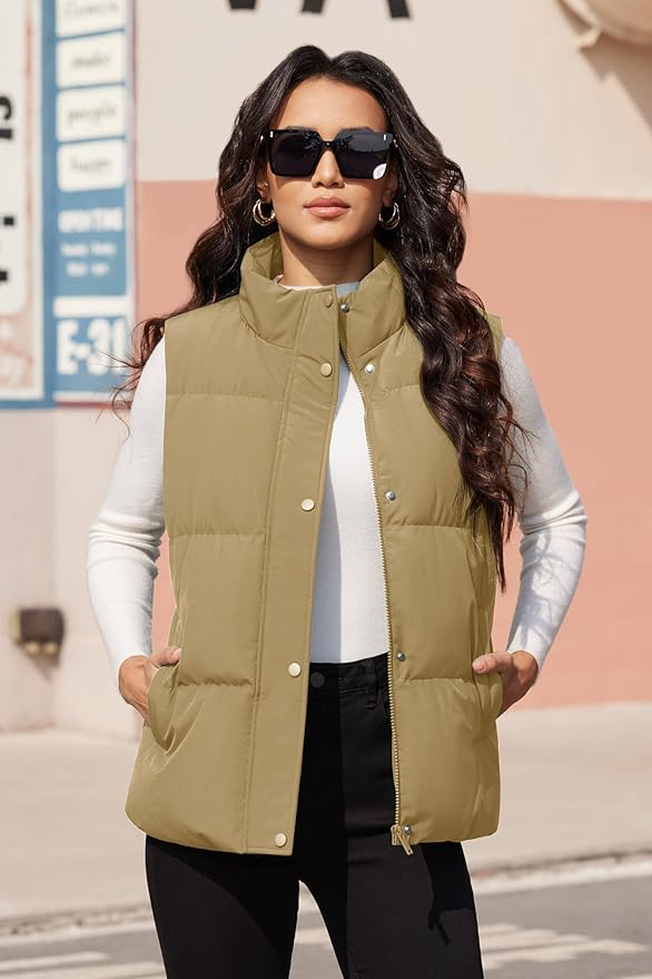 MAGCOMSEN Women's Puffer Down Vest Oversized Zip Up Outerwear Lightweight Winter Padded Gilet Jacket with Pockets