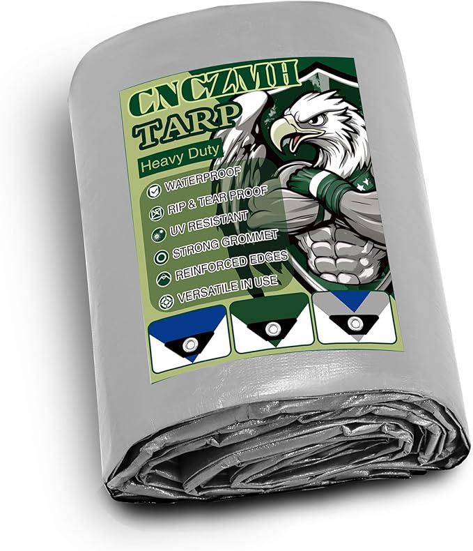 Heavy Duty Tarp Waterproof, 16 Mil Thick Finished Size Tarps Outdoor, Multipurpose Tarpaulin Cover, Small Tarp for Emergency Rain Shelter Camping (Silver/Blue, 18x24ft)