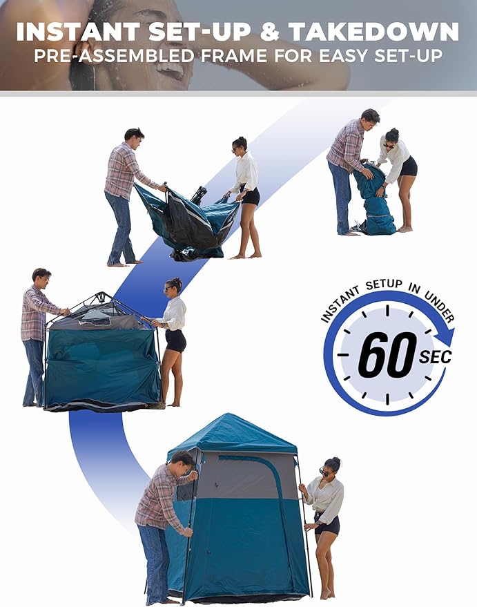 KingCamp Instant Shower Tent, Portable Superior Stable Privacy Shelter, Large Room Outdoor Toilet Tent with Floor for Beach, Camping & Hiking, Setup in Under 60s