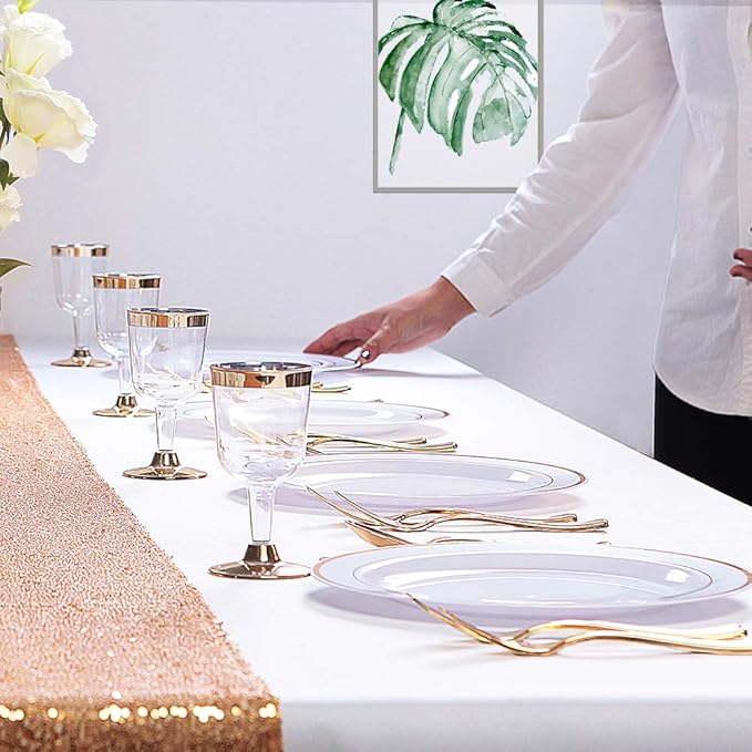 WDF 60PCS White Gold Plates Disposable - Gold Plastic Plates, Including 30-10.25inch Gold Dinner and 30-7.5inch Salad/Dessert for Thanksgiving