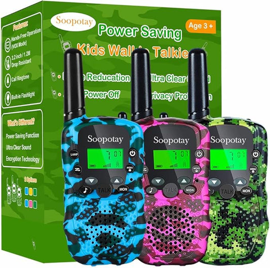 Walkie Talkies for Kids, Walkie Talkie Toys for Girls Boys, Outdoor Toys for Ages 4-8-12, Built-in Flashlight, 22 Channels, Birthday Gifts for 3 4 5 6 7 8 9 10 Year Old Girl Boys (Camo, 3Pack)