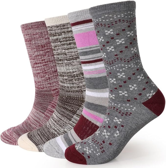 EnerWear 4 Pack Women's Merino Wool Outdoor Hiking Trail Crew Sock
