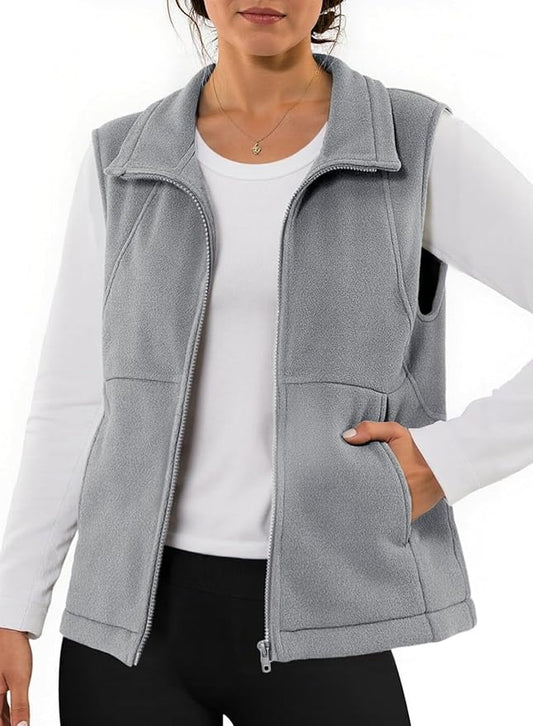 Dokotoo Women's Full Zip Polar Fleece Vest Warm Winter Sleeveless Cardigan Lapel Collar Sherpa Coat Outerwear with Pocket