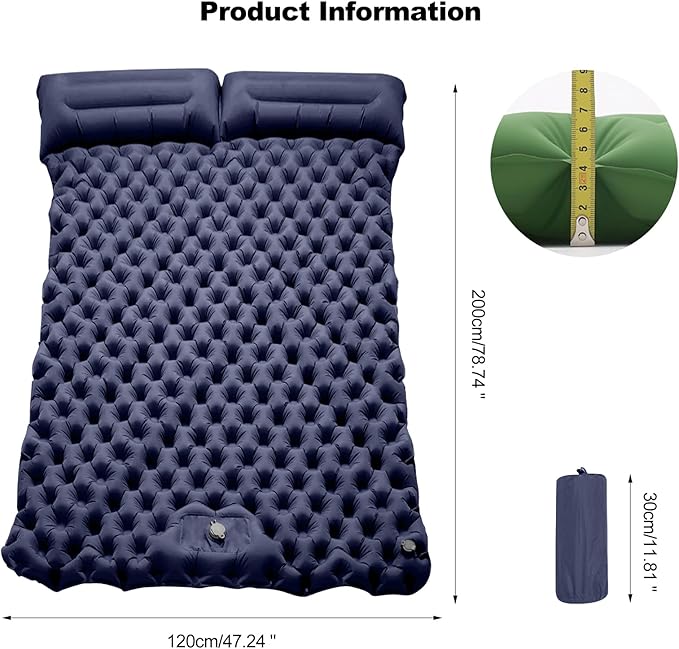 Ergocar Camping Sleeping Pad, Thick Inflatable Sleeping Pad with Pillow, Built-in Pump, Lightweight Camping Inflatable Mattress with Waterproof Nylon Fabric, Suitable for Camping, Backpacking, Hiking