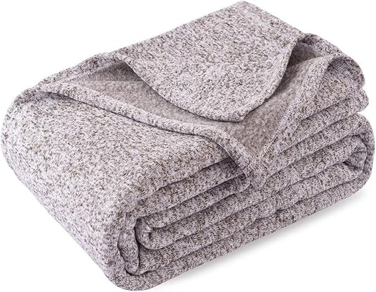 KAWAHOME Summer Sweatshirt Blanket Queen Size for Bed-Lightweight Breathable Blankets,Soft Thin Knit Jersey Blanket for Hot Sleepers,90 X 90 Inches, Heather Brown